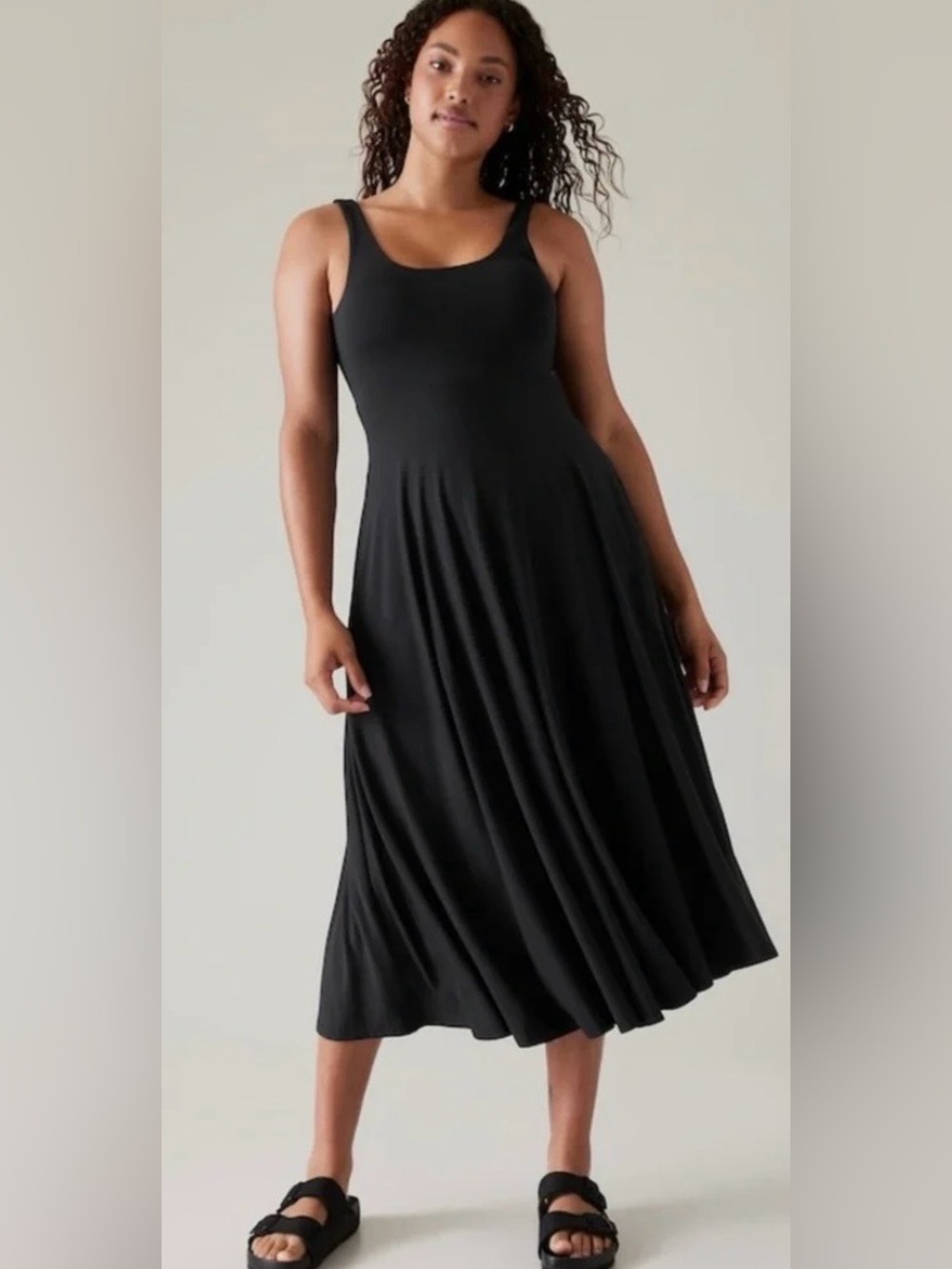 Athleta Santorini Black Tencel Fit & Flare Midi Tank Dress